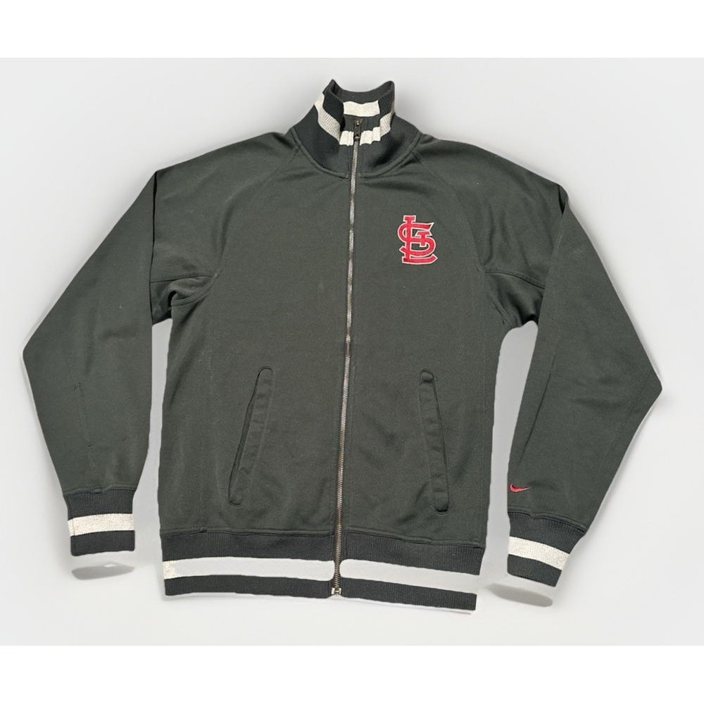 Nike MLB St Louis Cardinals Track Jacket Mens S Gray Full Zip Retro Rib Trim Y2K